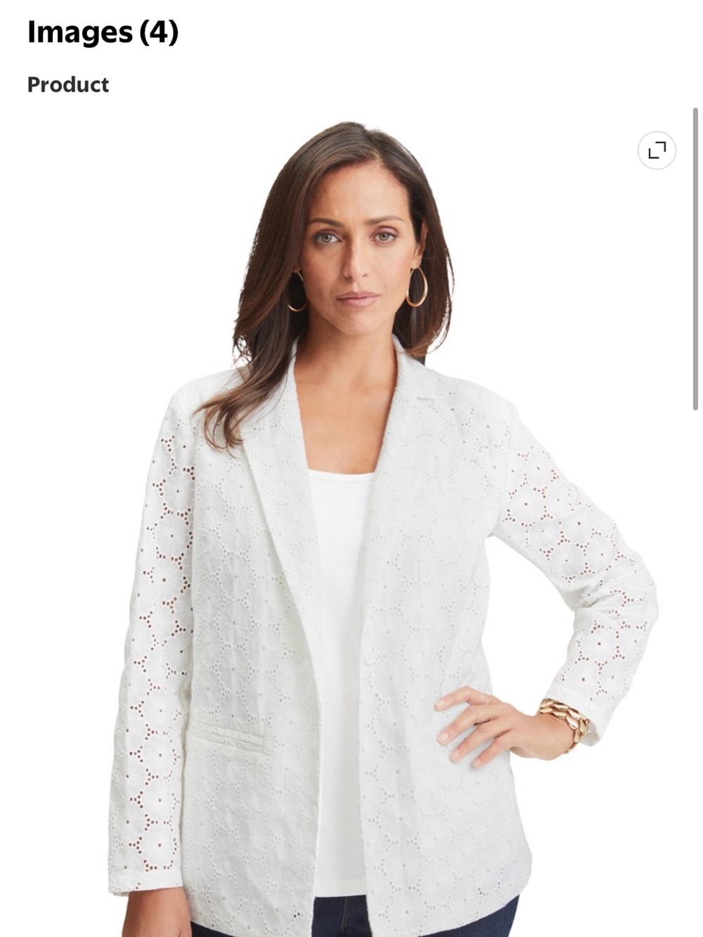 White Eyelet Cotton Blazer Jacket - Women's Lightweight Summer Coat